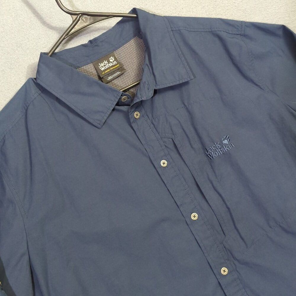 Jack Wolfskin Shirt Men's XXL Blue Long Sleeve Button Down UPF 40+